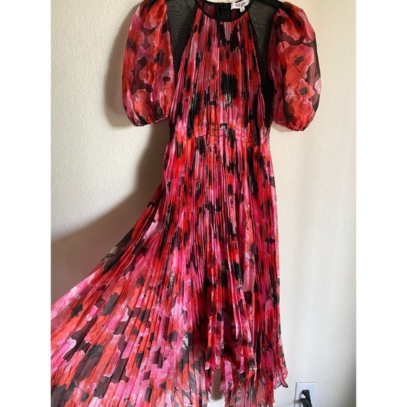 Bibhu Mohapatra Collective Pleated Floral Chiffon Hi-lo Hem Elegant Dress 2 - Picture 2 of 16